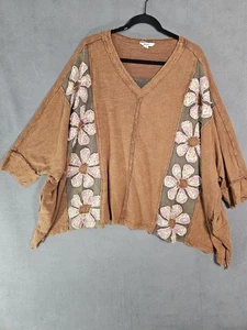 Camicia BlueVelvet Color Block Pannello Toppe Fiori Moka Oversize Boho Medium - Foto 1 di 14