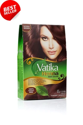 Color de cabello Vatika Henna marrón natural 6x10 g cero amoníaco cobertura 100 % gris Foto 1 de 4