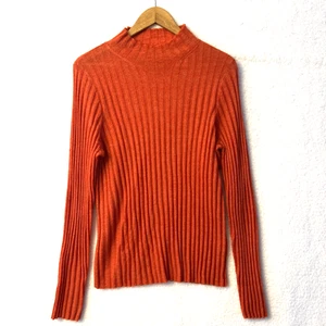 Madewell Harry Sweater Women XXL Alpaca Blend Sheer Ribbed Mock Neck Orange Boho - Picture 1 of 22