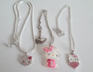 Set of 3 vintage Sanrio Hello Kitty Necklaces Acrylic, Enamel, Crystal Pendants - Picture 1 of 3