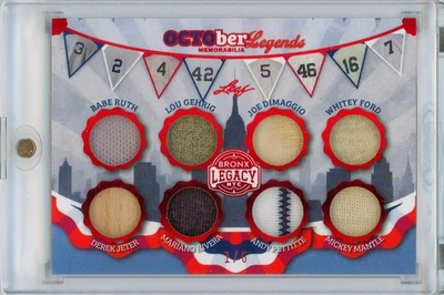 2025 Leaf Bronx Legacy Gehrig, Ruth, Mantle, DiMaggio, Jeter 1/6 Game-Used OCTO - Image 1 of 2