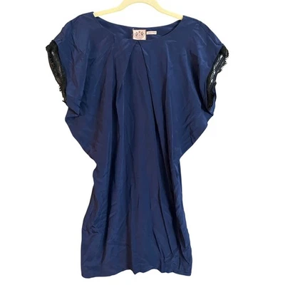 Новый с Ярлыками Juicy Couture темно-синий шелк кружева крышка рукав туника блузка размер M - Изображение 1 из 4