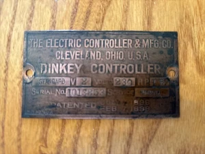 Controlador Dinkey Cobre/Latón Etiqueta Motor Patente 1899 - Imagen 1 de 6