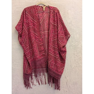 Bit & Bridle Pink Geometric Fringe Kimono One Size Fits Most - Image 1 of 4