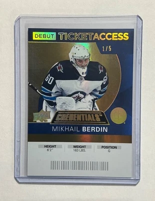 2021-22 UD Credentials Mikhail Berdin RC / Winnipeg Rookie Ticket Gold SSP #1/5! - Image 1 of 4