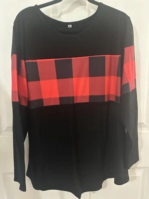 Oversized Black Long Sleeve Buffalo Plaid Detail Shirt XL Women’s Stretchy Fabri - Image 1 of 2
