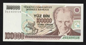 Turkey 100000 Lira, 1994- 2001, P-205, UNC Banknote, Serie-D13 - Picture 1 of 2