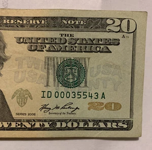 2006 Series $20 FRN D4 District , Low Run S# ID 00035543 A - Picture 1 of 3