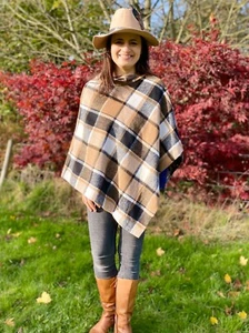 460. Handmade Brown check tweed Cape Poncho - Picture 1 of 12
