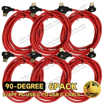 6X 60W 90 Degree Right Angle PD USB-C Cable Fast Charger Cord For Samsung Galaxy - Image 1 of 4