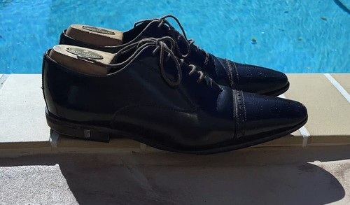 VERSACE COUTURE MOCASSINI ELEGANTI STRINGATI IN VERNICE MARRONE SCARPE CASUAL TAGLIA 43M