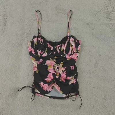 For Love and Lemons Top Womens XS Black Pink Floral Melrose Bustier Side Tie - Image 1 of 4