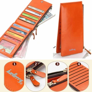 Fashion Women Men Leather Zipper Wallet Long Phone Purse Credit Card Holder Bag - Picture 1 of 12