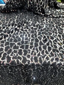 Fabric By The Yard Stretch Black Shaggy Silver Sequins Fashion Short Fringes - Picture 1 of 10