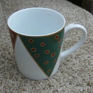 1997 TIFFANY & CO RED GREEN & GOLD HARLEQUIN COFFEE TEA PORCELAIN MUG - Picture 1 of 5