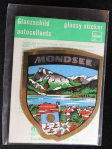 Mondsee Austria Scenic Shield VTG 70-80's Travel Souvenir Sticker Decal 2.5 inch - Picture 1 of 7