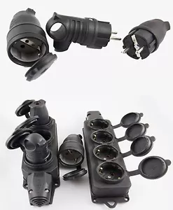 Vollgummi Schuko Stecker, Kupplung und 3-fach oder 4-fach Steckdosen Ip44 - Bild 1 von 21