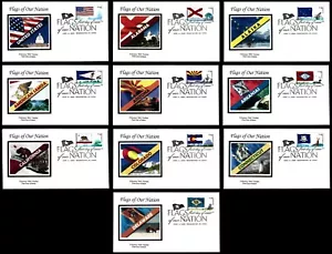 USA, SCOTT # 4273-4282, SET OF 10 COLORANO SILK FDC COVERS - FLAGS OF OUR NATION - Picture 1 of 11