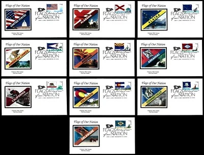 USA, SCOTT # 4273-4282, SET OF 10 COLORANO SILK FDC COVERS - FLAGS OF OUR NATION - Image 1 of 4