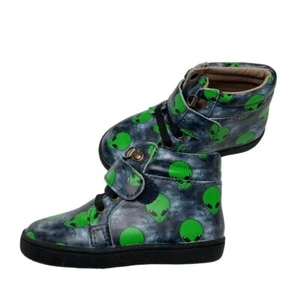 LITTLE PIGGIES Leather Green Alien Print Hi Top Toddler Shoes Size 5 | 12-18 MO - Picture 1 of 10