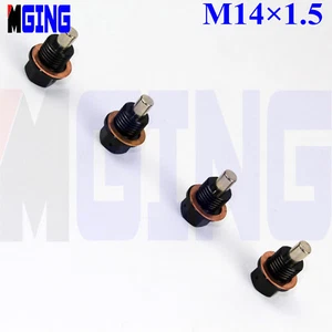 Engine Magnetic M14X1.5 Oil Pan Drain Plug Bolt Kit Crush Washer Nut 4PS Black - Picture 1 of 4