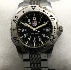 Luminox Diver Watch Men 39mm Silver Tone Date 3-H Swiss Made Series 1590 7" - Picture 1 of 14