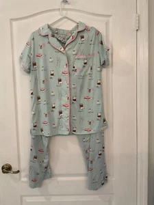 Munki Munki Pajama Top/Bottom Button Down Drawstring Coffee/Donuts Design Size M - Picture 1 of 6