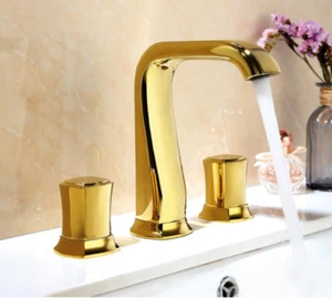 Grifo de fregadero de baño grifo frío caliente montaje en cubierta manijas dobles - Imagen 1 de 4
