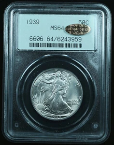 1939 WALKING LIBERTY HALF DOLLAR PCGS MS64 OGH, WITH GOLD CAC STICKER - Picture 1 of 3
