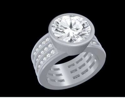 Conjunto de bisel solitario redondo de circón cúbico de 5 quilates con detalles laterales anillo para hombre en plata 925 Foto 1 de 4