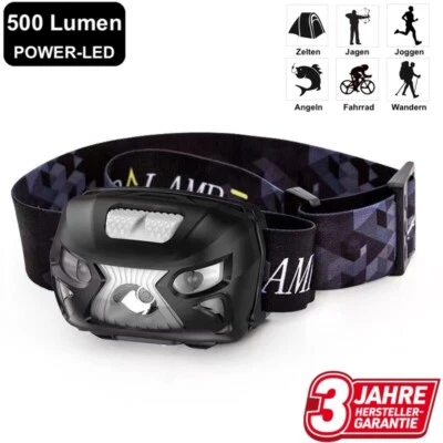 PARRADOR Kopflampe Stirnlampe LED Sensor Scheinwerfer Aufladbar Inklusive ROTLICHT Akku