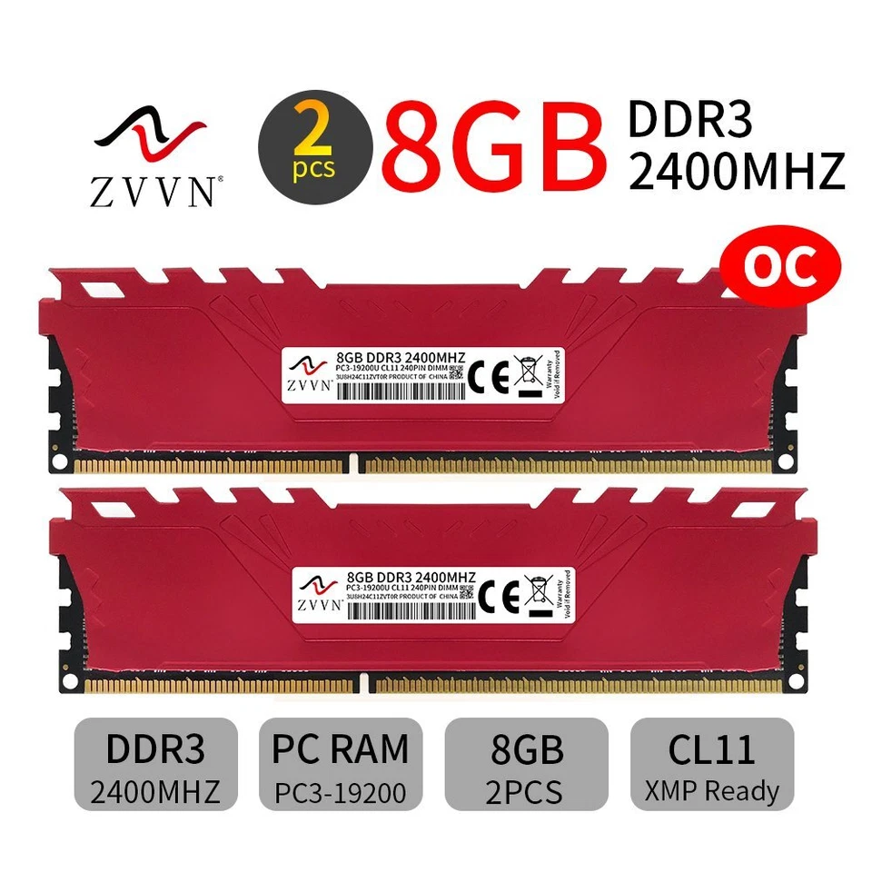 16GB Kit 2x 8GB DDR3 OC 2400MHz PC3-19200U 240Pin Overclocking Desktop Memory ZR - Image 1 of 4