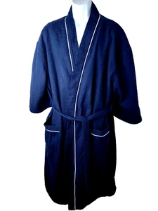 Roundtree & York Herren Marineblau Morgenmantel Größe 1X/2X mit Bindegürtel 3/4 Ärmel Tasche - Bild 1 von 11
