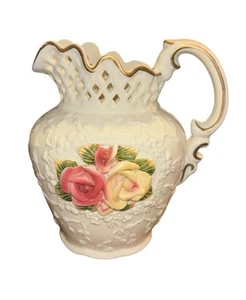 Vintage erhabene Rosen mit oberem Gitter Krug 7 1/2" - Bild 1 von 12