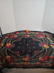 Russian Original Floral Large Shawl Scarf, Vibrant Colors, 46 In - Picture 1 of 8