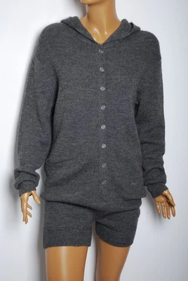 Alexander Wang 女式灰色羊驼针织连身裤连帽纽扣长袖 XS — 第 1/4 张图片