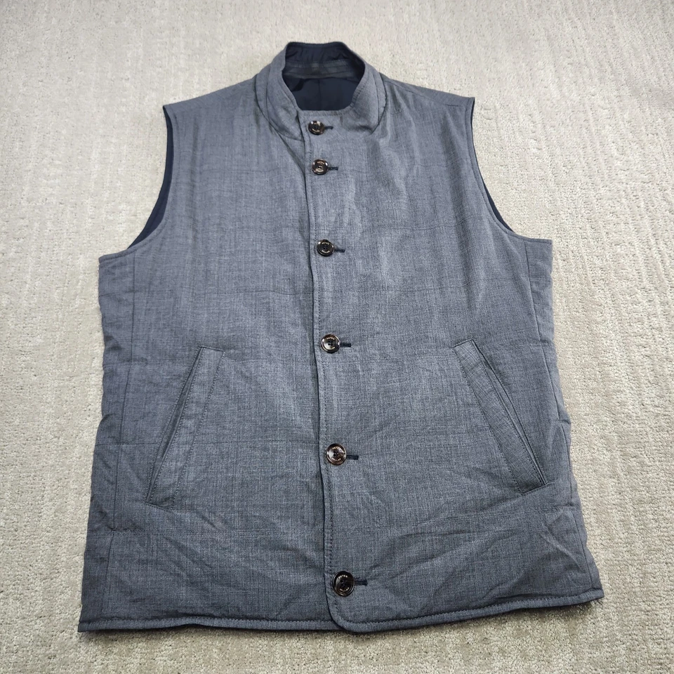 Peter Millar Collection Vest Men Medium Puffer Reversible Wool Leather Trim Blue - Image 1 of 4
