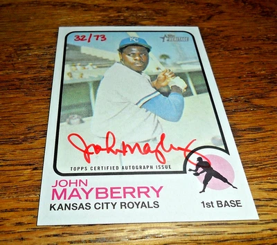 ⚾ 2022 John Mayberry Kansas City Royals #32/73 Topps Heritage tinta roja autógrafo⚾ Foto 1 de 2
