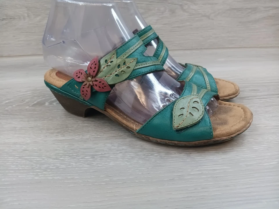 Sandálias femininas Cobb Hill tamanho 7M couro verde sapatos florais - Imagem 1 de 4