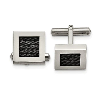 Men's Titanium and Black Plated Wire 16mm Square Cuff Links - Image 1 of 4