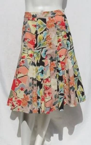 WD-NY Floral Print Patchwork Linen A Line Gored Panel Lined Skirt size 6 EUC - Picture 1 of 5