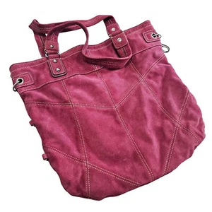 Red Suede Hype Large Tote Bag With Black Patterned Interior & Silver Hardware - Picture 1 of 10