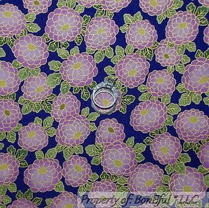 BonEful FABRIC FQ Cotton Quilt Purple Pink Green Gold Leaf FLOWER Garden Cottage - Picture 1 of 9