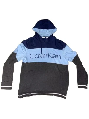 Calvin Klein Pull Over Long Sleeve Hooded Shirt Baby Blue Navy Grey - Image 1 of 4