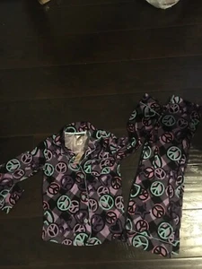 Joe Boxer Girls 2 Pc Pajama Set. Size XS 4/5 Peace & Love, Flannel Purple - Picture 1 of 4
