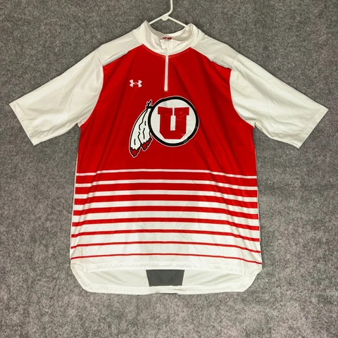 Utah Utes Mens Shirt Extra Large Red White Under Armour 1/4 Zip Pullover NCAA Cover