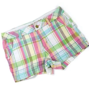 LIMITED TOO Madras Plaid Shorts Girls 16 Reg Pink Green Blue - Picture 1 of 5