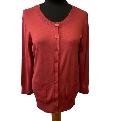 Peck & Peck Burnt 橙色红色开衫 L 按钮正面带口袋可水洗 — 第 1/4 张图片