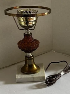 Vintage Electric Amber Hobnail Lamp 11" Tall MCM Italy Marble Base - Picture 1 of 7