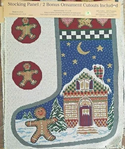 VTG Jacquard Christmas Stocking Panel "Gingerbread Christmas" w/ Ornaments 1996 - Picture 1 of 5